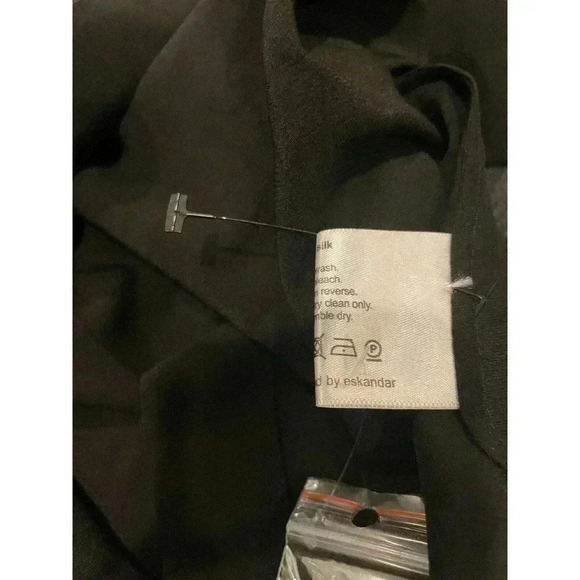 NEW Eskandar 1 100% Silk A-Line Stand Collar Button Up Blouse Shirt Top Black - Picture 7 of 8